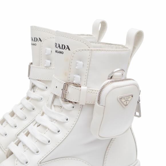 1.9k.$ Prada Men’s Monolith Pouch Combat Boots White Leather Nylon US 10.5 main image 5